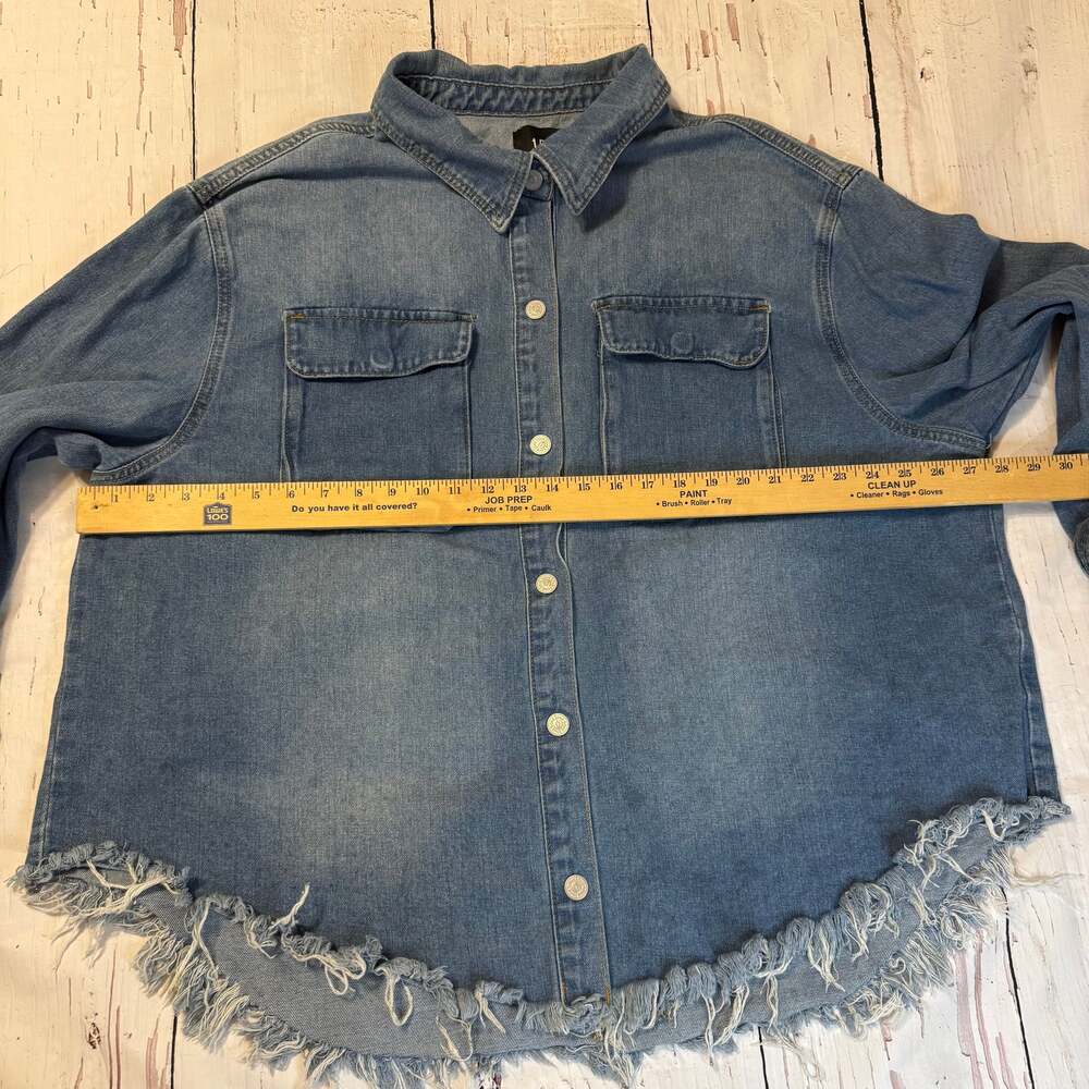 Raw Hem Collared Neck Denim Jacket 3x - Picture 6 of 8